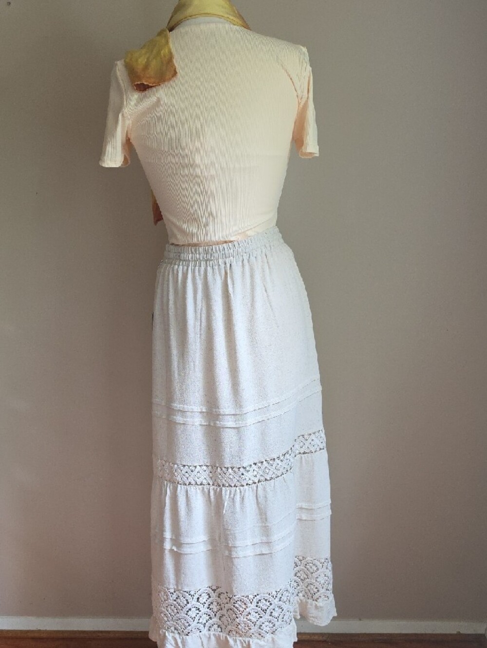 White Lace-Trim Linen Maxi Skirt - Picture 7 of 12